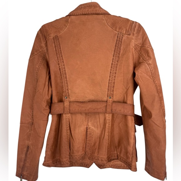 Bata Utility Moto Jacket Belted Rust Brown Safari Style Cargo Pockets Epaulet - Picture 6 of 14